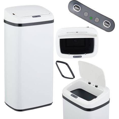 Relaxdays Cestino Automatico Spazzatura, Pattumiera da Cucina da 40 L, Sensore Elettrico su Coperchio e Anello per Buste
