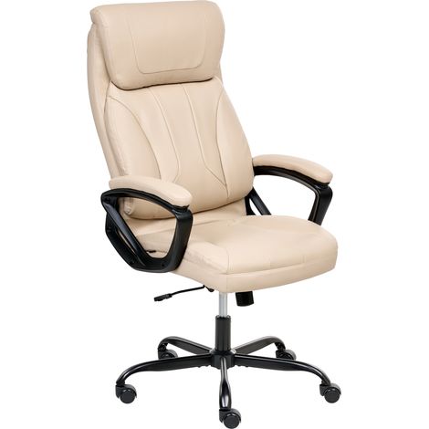 Silla ejecutiva de oficina asiento inclinable acolchado grueso piel sintética beige Proud