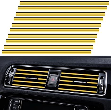 Lot de 20 bandes décoratives universelles pour grilles d'aération de climatisation automobile, étanches, flexibles et brillantes, pour tous les types de bouches d'aération, couleur or. (1/5)