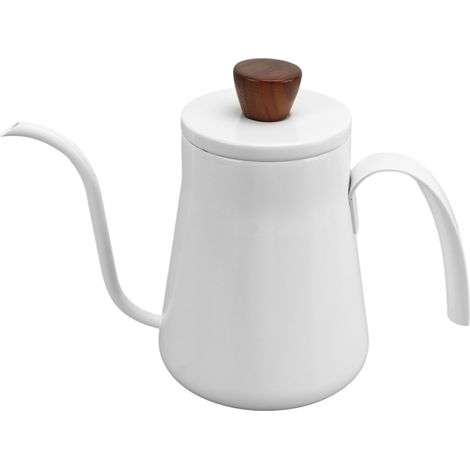 400-ml-Kaffeekessel mit Ausguss aus Edelstahl 304, Milch-/Teekanne mit Deckel und Griff, elegantes weißes Design (1/5)