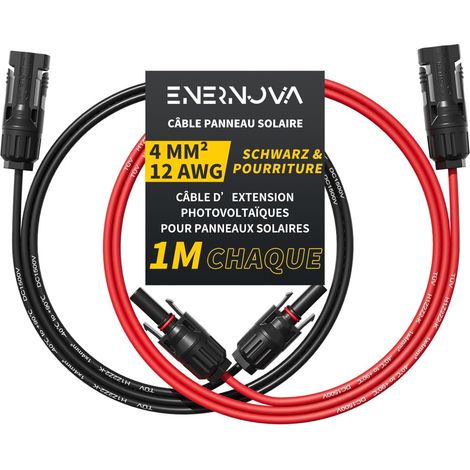 Câble Solaire 4mm², Cable Panneau Solaire 1/2/3/5/8/10/12/15/18/20M, IP67 Étanche, Câble d'extension de Câble Solaire avec Connecteurs Mâles et Femelles pour Panneau Solaire(4mm² 1M) (1/5)