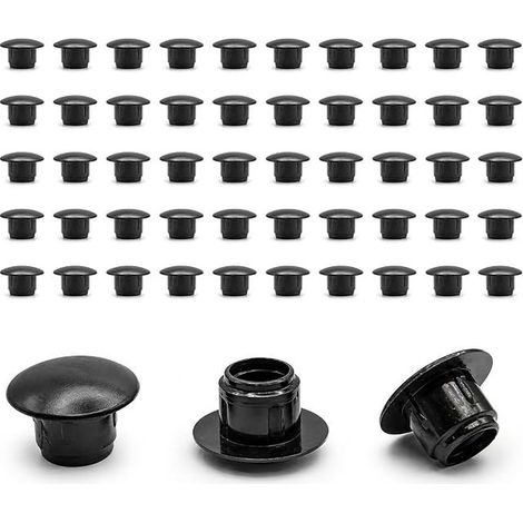 Pack of Furniture Hole Covers Round 8mm - Black Plastic Hole Cover Clip On - for Hiding Holes in Furniture, Boards (1/3)