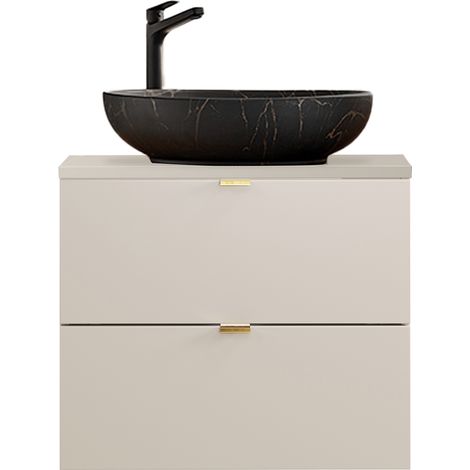 Badezimmer Waschtisch mit 60 cm Breite in Beige, Aufsatzwaschbecken & 2 Schubladen - DURANGO-56 (1/5)