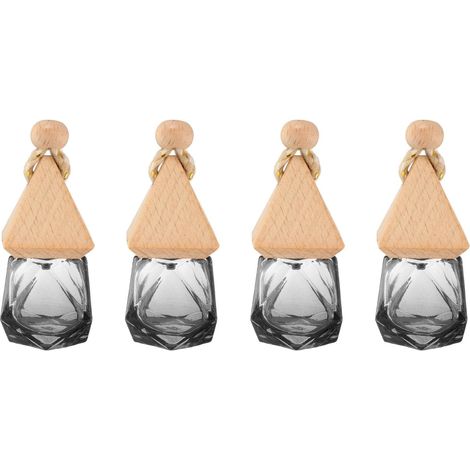 4pcs Flacon Parfum Vide Pour Voiture Suspendu, 8ml Pendentif Verre Transparent/Noir Diffuseur D'aromathérapie À Huiles Essentielles Avec Bois (Transparent/Noir, Rhombe) (1/5)