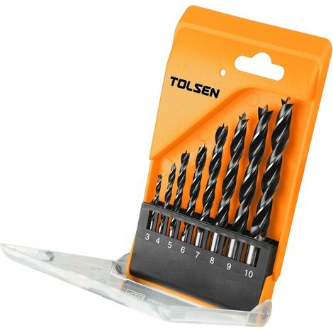 Juego de 8 piezas de brocas para madera TOLSEN, acero al carbono, templadas, DIN338, TOLSEN