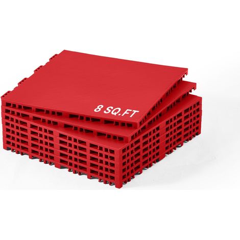 Dalles de hockey sur gazon synthétique, 8 pièces emboîtables de 30,5 x 30,5 cm, surface d'entraînement polyvalente, dalles de danse, panneau d'entraînement au tir pour le hockey (rouge, 0,75 m²/boîte)