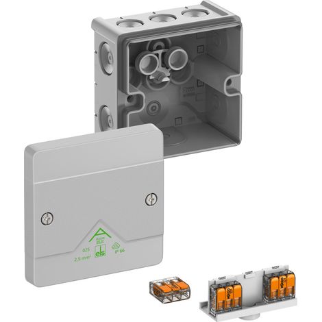 Spelsberg Cassetta di derivazione, grado di protezione IP66, sezione massima del conduttore 2,5², resistenza agli urti IK07, classe di protezione II, Ui 450V AC, Ui 450V DC, DLG, VDE, privo di alogeni