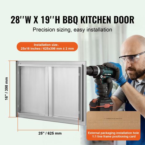 Porte d'accès barbecue 710x482 mm double inox encastrée cuisine extérieure poignées intégrées îlot BBQ plancha meuble outdoor (1/5)