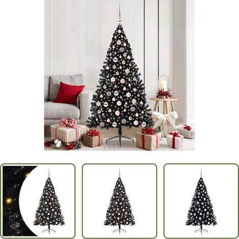 LED-Beleuchtung -  Künstlicher vorbeleuchteter Weihnachtsbaum Schwarz 180 cm PVC
