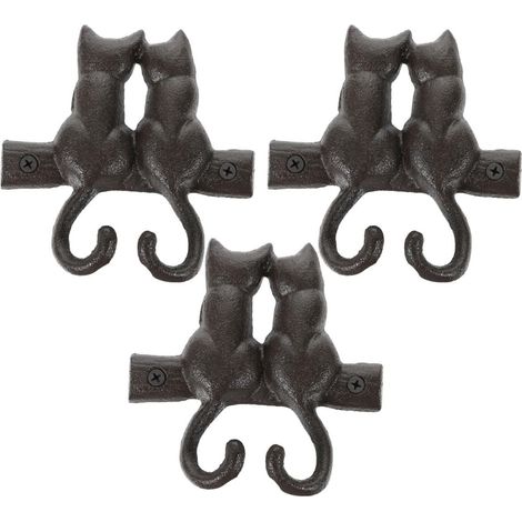 Lot de 2 crochets décoratifs en fonte noire en forme de chat