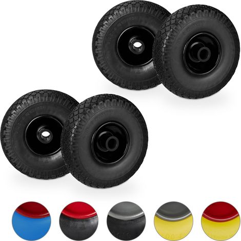 Set of 4 Relaxdays Hand Truck Spare Tyres, Flatproof, 3.00-4 Solid Rubber Wheel, 25mm Axle, 100kg, Black