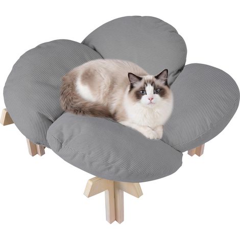 FIANAO – Lit pour chat – Canapé animal – surélevé, forme florale – coussin doux amovible – charge jusqu'à 18 kg – Idéal chats & chiots intérieur – Dimensions: 38 × 55 × 32 cm – Gris (1/5)