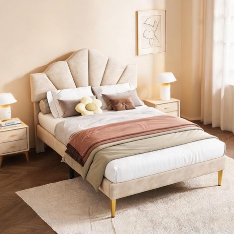 Cadre de lit beige en velours 80,7 x 55,5 x 45,3 cm (1/5)