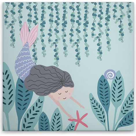 Leinwandbild Meerjungfrau Kinderzimmer M1-No.50587 - Kunstdruck auf Leinwand in Blau Grün - Wandbild 30 x 30 cm (1/5)