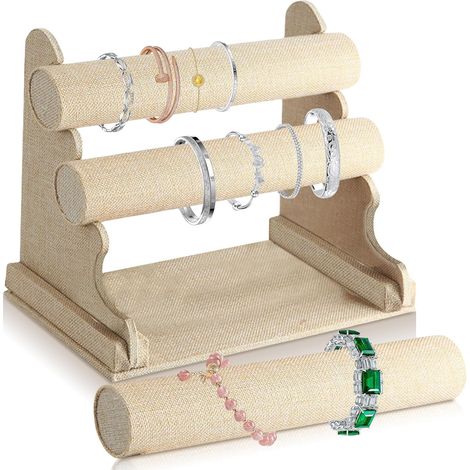 Présentoir à Bijoux en Velours Avec 3 Étages Amovibles pour Bracelets, Montres, Colliers (Kaki) (1/5)
