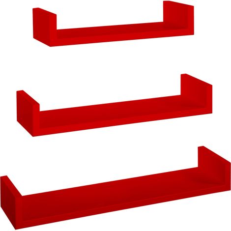 Set 3 Mensole da Parete 60-50-40x15,5x8 cm in Fibra di Legno Calamita Rosso (1/5)