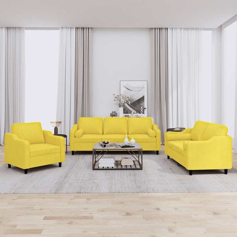 Ensemble de canapés 3 pièces jaune clair en tissu avec fauteuil et canapés 2/3 places - PANGIVO (1/5)
