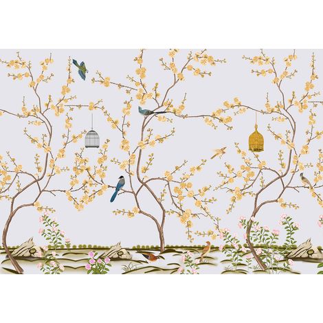 Papier peint panoramique - Fleurs Oiseaux - 366 cm x 255 cm (1/2)