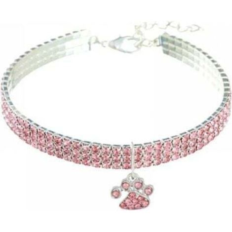 Hellrosa Haustierhalsband Größe M mit Diamanten, verstellbarem Kristallanhänger und elastischem, herzförmigem Anhänger für Katzen und Hunde