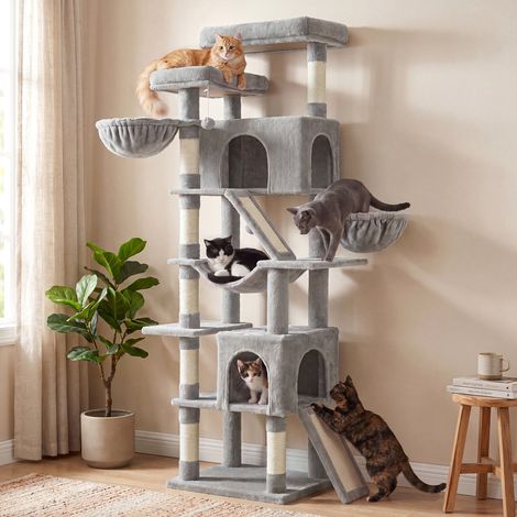 Arbre à Chat XXL avec 7 Zones de Repos, Griffoir en Sisal pour Multi-Chats, 55 x 45 x 205 cm, Gris Clair (1/5)
