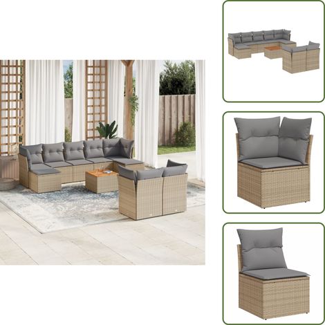 Muebles de jardín - vidaXL Juego de sofás jardín con cojines beige 10 pzas ratán sintético - Cojines para terraza