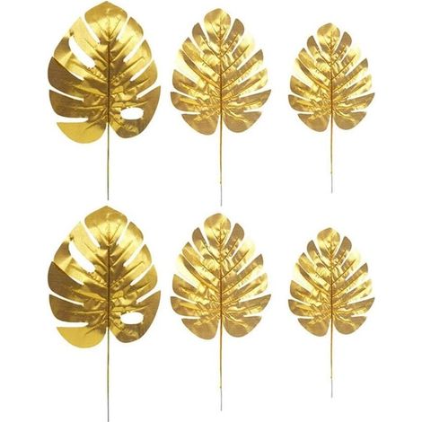 12 Pcs 3 Types Plantes Artificielles Feuilles De Palmier Or Tropical Party Feuilles Décorations Feuille De Tortue Monstera