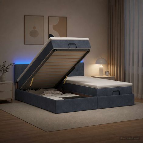 Cama tipo otomana con colchón y LED Gris oscuro 200 x 200 cm (1/5)
