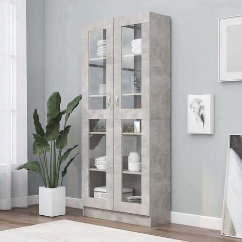 Armadietto Vetrina Grigio Cemento 82,5x30,5x185,5cm Multistrato vidaXL