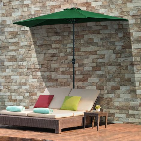 Demi parasol parasol de balcon 5 entretoises métal cheminée incluse 2.93 x 1.5 x 2.49 m polyester haute densité vert