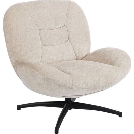 Sillón giratorio tapizado en chenilla blanco crema con base de acero (1/5)
