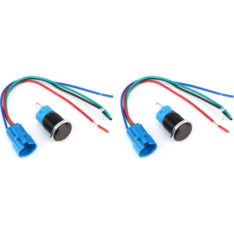 Jeu de 2 interrupteurs métalliques à bouton-poussoir 5 broches auto-réinitialisation 1NO1NC 12VDC 16mm avec voyant lumineux jaune (1/5)
