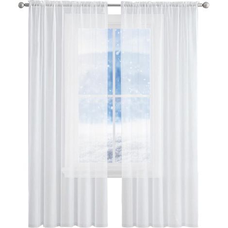 2-teiliges Set transparenter Gardinen, 106 x 213 cm, halbtransparente Wohnzimmergardinen, transparente Gardinen für Wohnzimmertüren, Terrassentüren und Ankleidezimmer, Weiß (1/5)