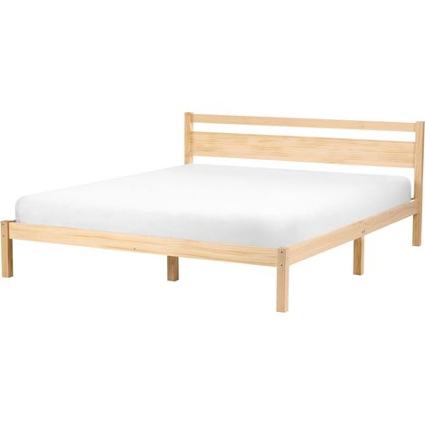 Lit Minimaliste Scandinave en Pin 160 x 200 cm avec Tête de Lit Marron Clair Mercurer (1/5)
