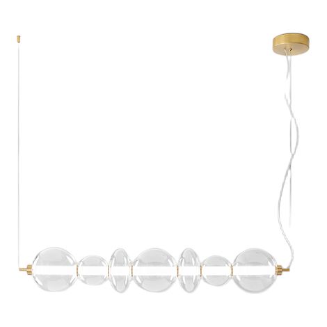 Suspension Led En Verre Transparent 7 Lumières, Structure Laiton Bruni, 50W 4250Lm, Design Moderne Intérieur, 117,5 Cm - Perenz, Luminaire Chic (1/4)