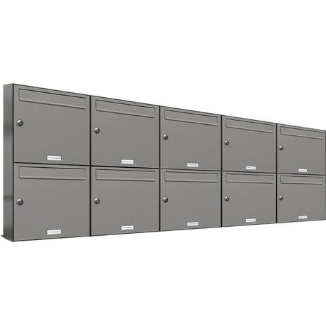 10er Premium Briefkasten Aluminiumgrau RAL Farbe 9007 für Außen Wand Postkasten 5x2 (1/5)