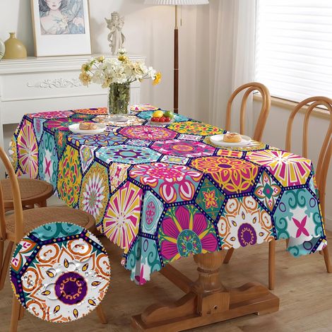 Nappe Rectangulaire Anti Tache, Nappe de Table Enduite Nappe Maroc 110x140, Nappe Exterieur Imperméable en Polyester Protection de Table pour Salle à Manger Jardin Cuisine Pique-Nique (1/5)