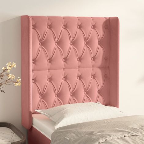 Tête de lit avec oreilles pour lit simple, Cadre de lit, Tableau décoratif de chevet Rose 83x16x118/128 cm Velours SDG78833 (1/5)