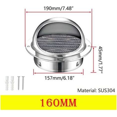 Grille ventilation inox ronde 160mm – Grille aération hotte résistante, design sphérique durable (1/5)
