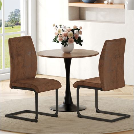 Chaise de salle à manger ergonomique avec dossier 50 cm, assise rembourrée, tissu brun et métal noir (1/5)