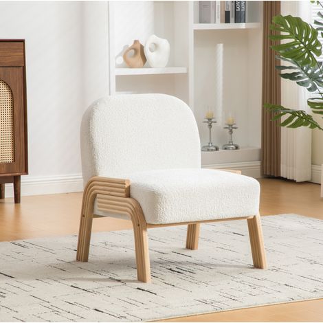 REDOM - Fauteuil lounge en chenille - sans accoudoirs - pieds en bois massif - toucher doux - design moderne - ivoire (1/5)