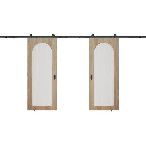 Porta scorrevole doppia con sistema a parete in legno e MDF - arco in vetro temperato scanalato - 2 x H205 x L83 cm - ODEZA (1/3)