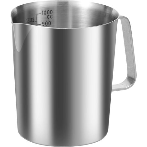 Messbecher Edelstahl 1L mit Feinskala BPA Frei 12cm, Messbecher Edelstahl Tropfschutz Robust für Zuhause Küche Restaurant Bar Teeladen Café Treffpunkt (1000ml) (1/5)