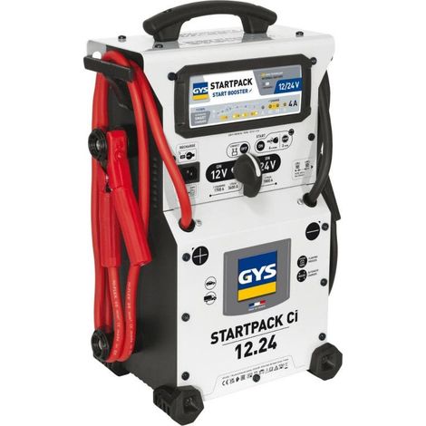 GYS – Démarreur autonome 12V/24V avec chargeur intégré – 900A en 12V et 700A en 24V – Poignée ergonomique pour interventions sur site – Carrosserie en acier