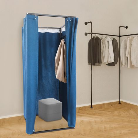 Cabine d'essayage pour magasin de vêtements, 85 x 85 x 200 cm, avec rideau occultant, adaptée aux centres commerciaux, solution mobile et temporaire pour préserver l'intimité, bleu (1/5)