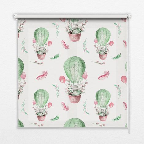 Innenrollo Fensterrollo - Rollo ohne Bohren - Sichtschutzrollo - Lichtdurchlässiges Rollo - Rechteckiges - Rollo - (70 cm x 140 cm) - Grüne Ballons