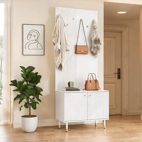 Meuble d'entrée blanc avec penderie rangement chaussures (1/5)