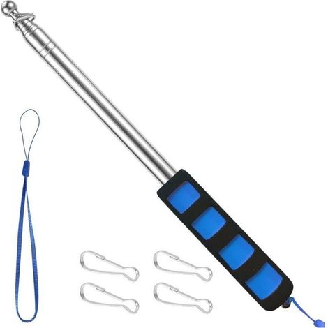 2,5 m Teleskop-Fahnenmast mit 4 Haken, tragbarer Fahnenmast für Guides, Camping, Lehrer, Ausflüge, Wettbewerbe – Blau (1/5)