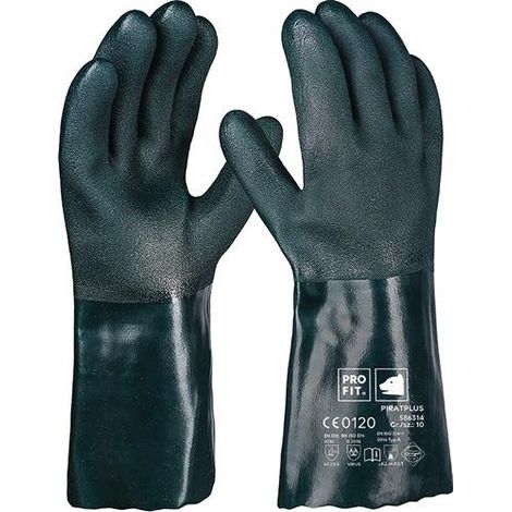 Guante  de  protección  química  Pirat  talla  10  verde  PVC  EN388,EN  ISO374-1  EPIIII  PRO  FIT (1/2)