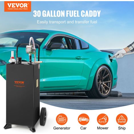 Chariot à essence 30 gallons réservoir de stockage de carburant avec roues, pompe de transfert manuelle, conteneur d'essence carbur… (1/5)