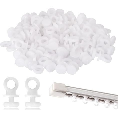 100 roulettes pour tringle à rideaux, crochets de rideaux en plastique blanc, roulettes faciles à faire glisser, adaptées aux fenêtres, aux portes et aux rideaux de douche.